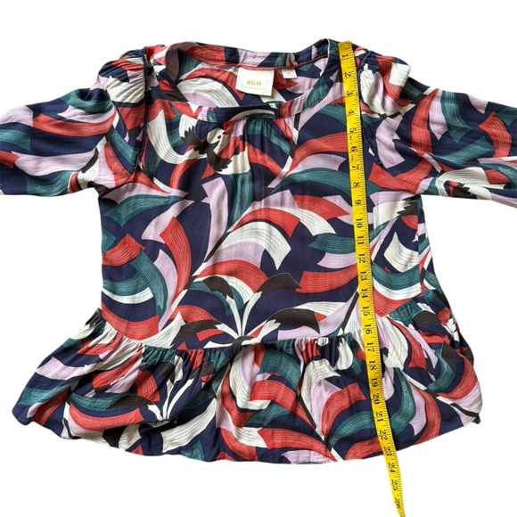 Anthropologie Maeve Cheyenne Peplum Blouse bird print shirt top size Small - Picture 8 of 10